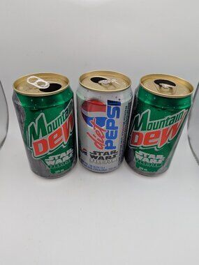 Pepsi Mountain Dew Star Wars Episode I Obi-Wan & Battle Droid Cans